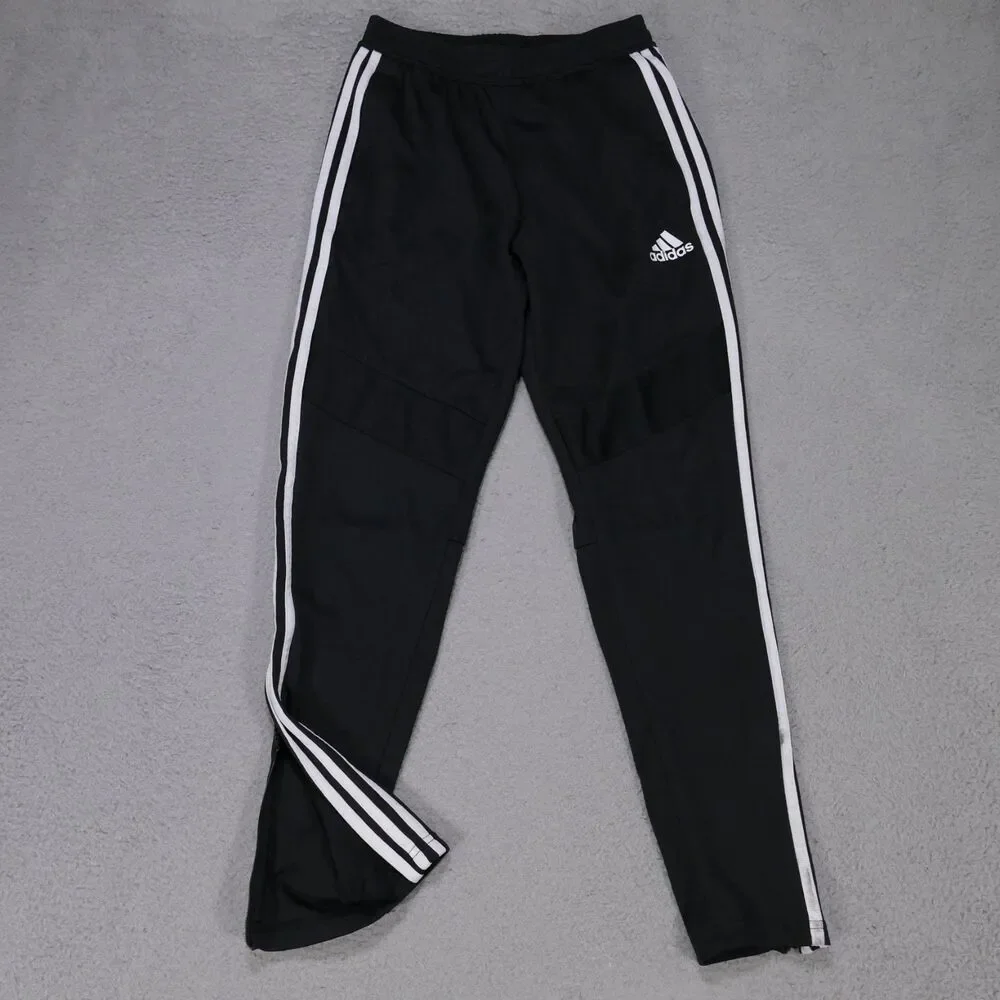 Adidas Men Small Black Tapered Jogger Pants 100% Polyester Ankle Zip